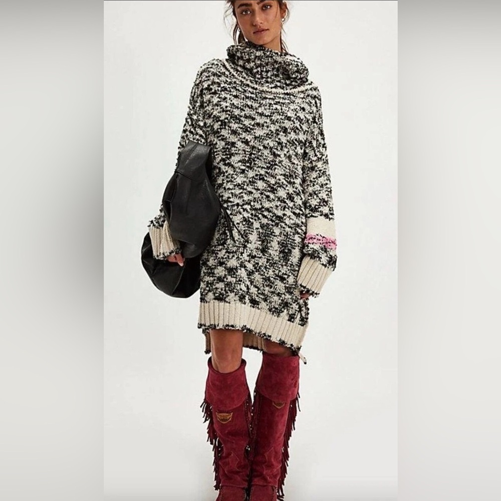 Free People Winter Storm Tunic turtleneck sweater, oversized marled knit, sz XS